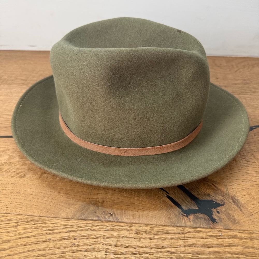 Eddie Bauer Men's Lite Felt Wool Fedora Hat with Tan Leather Band Sz. Med - Picture 3 of 8